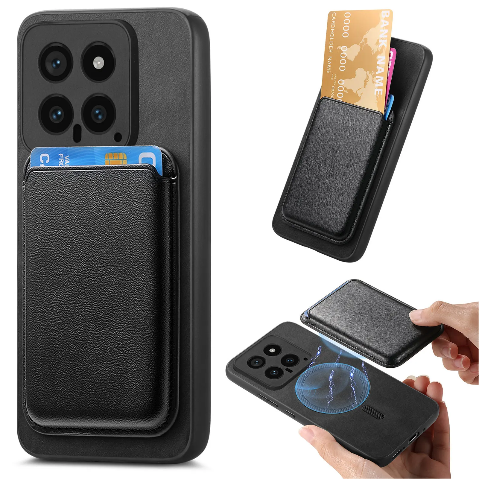 

For Xiaomi 15/14T Pro Phone Case Magnetic Storage Card Insertion Leather Tpu Fine Hole Shockproof Cover For Xiaomi 15 Pro/14T