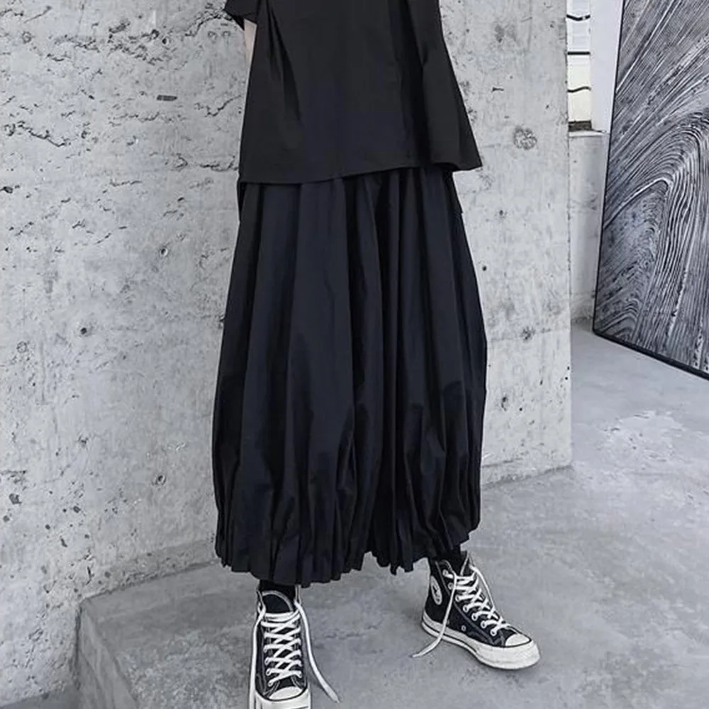 Été nouveaux hommes couleur unie jambe large lanterne jupe pantalon rétro mode tendance décontracté Simple ample respirant Niche hommes bas