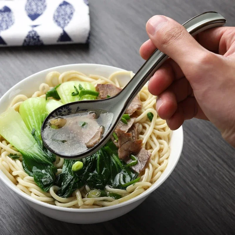 Ceramic spoon 4 pcs porcelain soup long handle Asian spoon set, suitable for Pho Lamian Noodles spoon