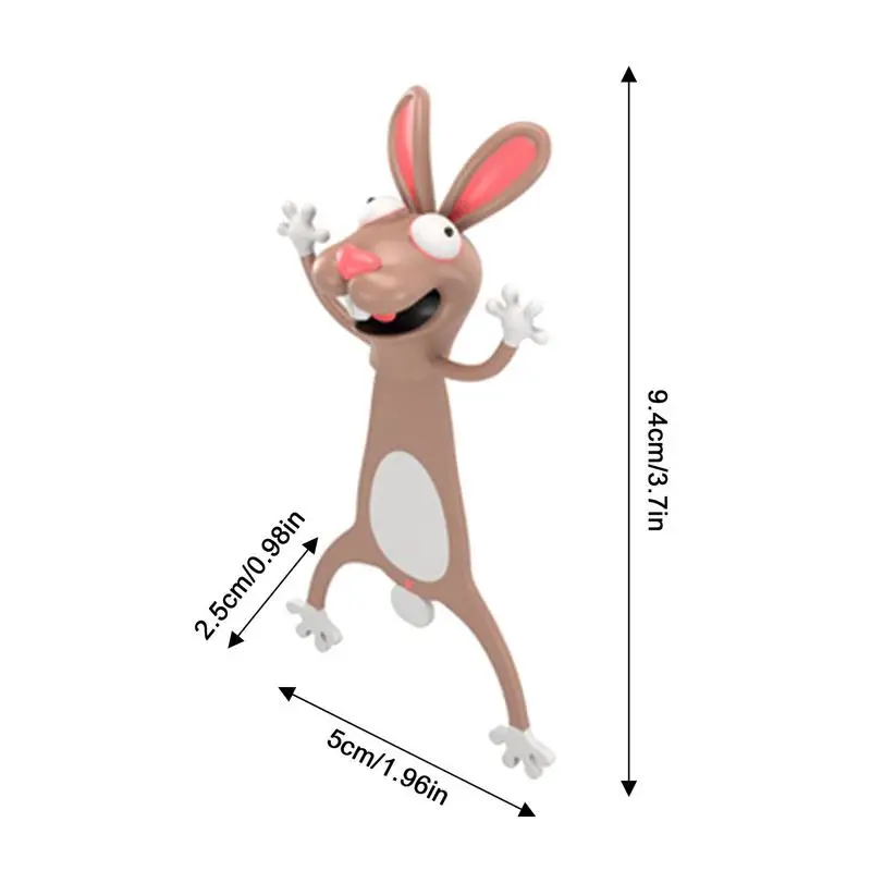 3D ที่คั่นหนังสือการ์ตูนสัตว์แบบแบนที่ตั้งหนังสือเครื่องหมายฮิปโปกระต่ายกระต่ายเครื่องเขียนสร้างสรรค์สำหรับเด็ก