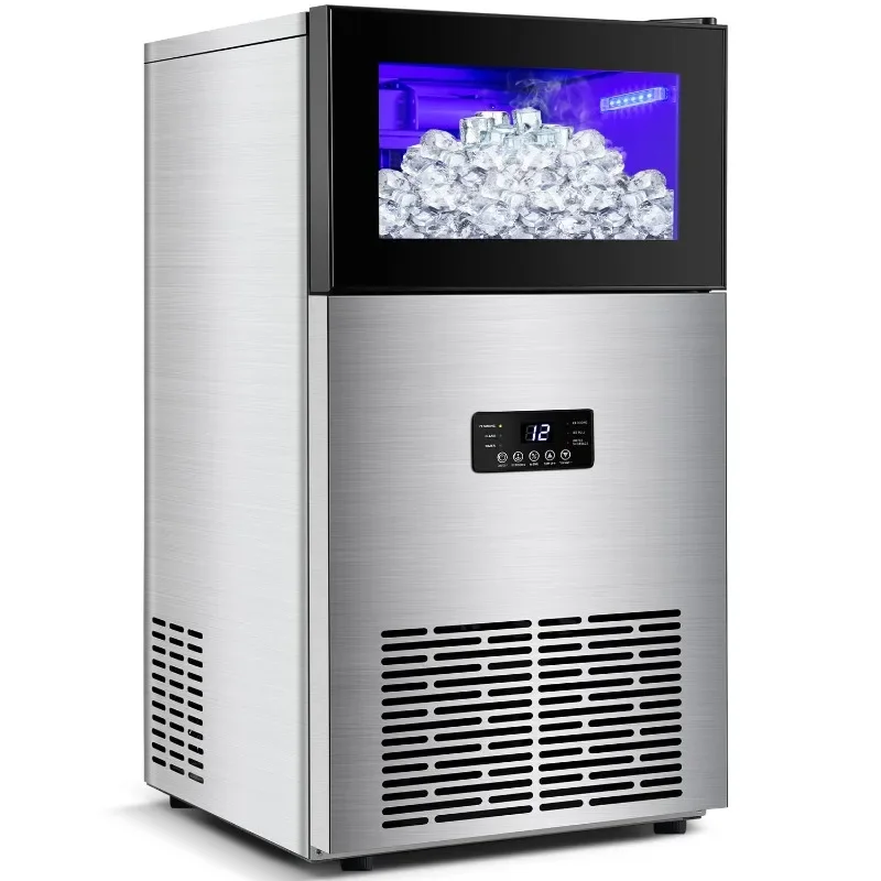 Commercial Ice Maker Machine 130LBS/24H with 35LBS Storage Bin, Stainless Steel Undercounter/Freestanding Ice Cube Maker