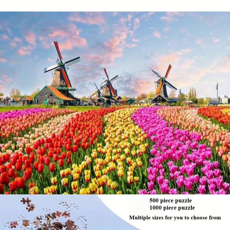 500 Pieces Jigsaw Puzzle for Adults Painting Dutch Windmills Paper Puzzles Home Decor Wall Display Christmas Thanksgiving Day