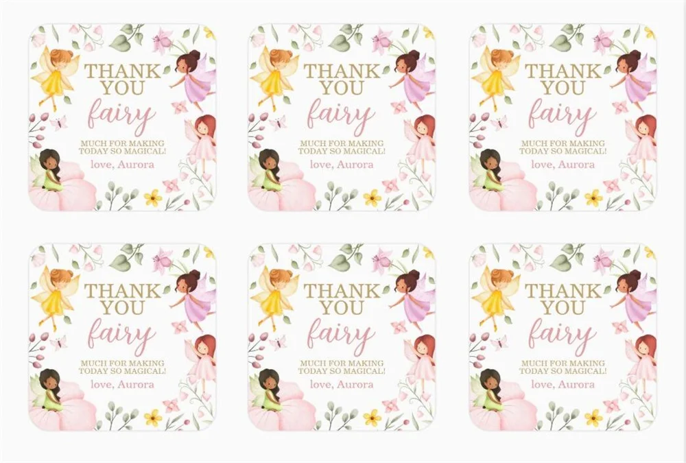 25PCS Custom Magical Fairy Enchanted Garden Birthday Party Favor Stickers