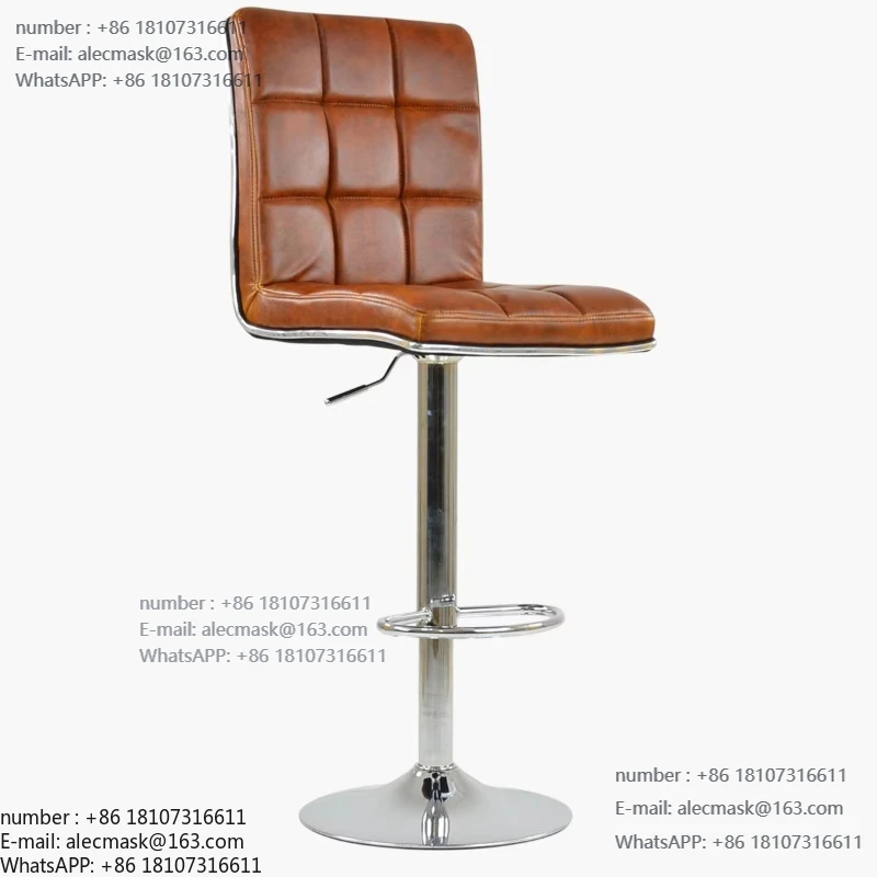 

Comfortable Rotatable Antique Brown Leather Bar Stool with Backrest Chair