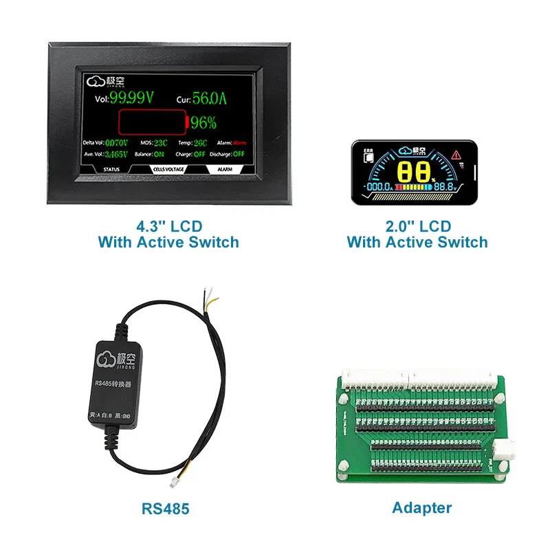JIKONG LCD Smart BMS LCD-Display 3,2/4,3 Zoll Batterie Smart BMS Zubehör Intelligenter Batteriestandsanzeiger mit Kabel – Detail 3