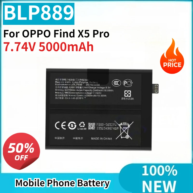 

High Quality New Replaceable Battery BLP889 7.74V 5000mAh for OPPO Find X5 Pro Mobile Phone