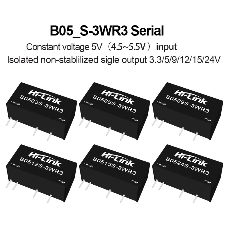 Hi-Link3W Compact SIP Regulator B0512S B0524S 5V Fixed Input Small Plastic Casing Isolated Step Down On Board Power Assembly