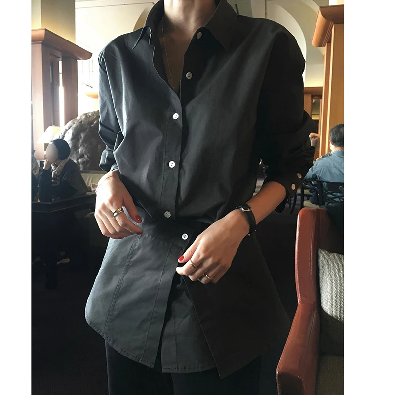 Unique Designs Women's White Shirts Single-Breasted Elegant Outfit Long Sleeve Cotton Classic Blouse Female 2025 New Trendy