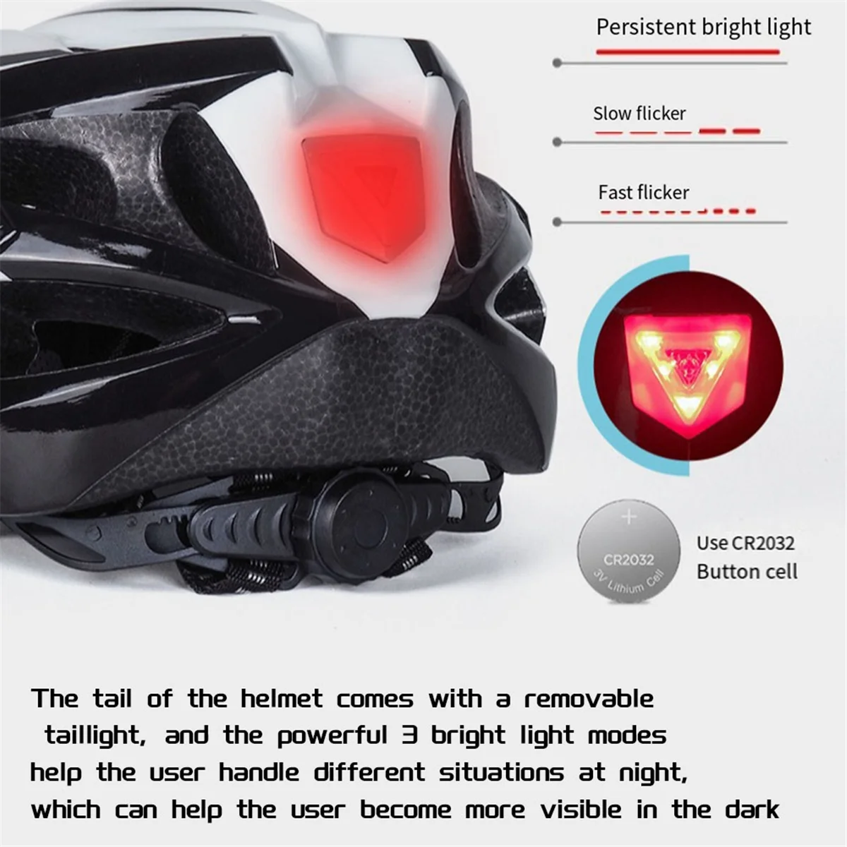 

JAS-Bike Helmet, Bicycle Helmet with Taillight Goggles Adjustable Mountain Bike Helmet for Adult Men Women White
