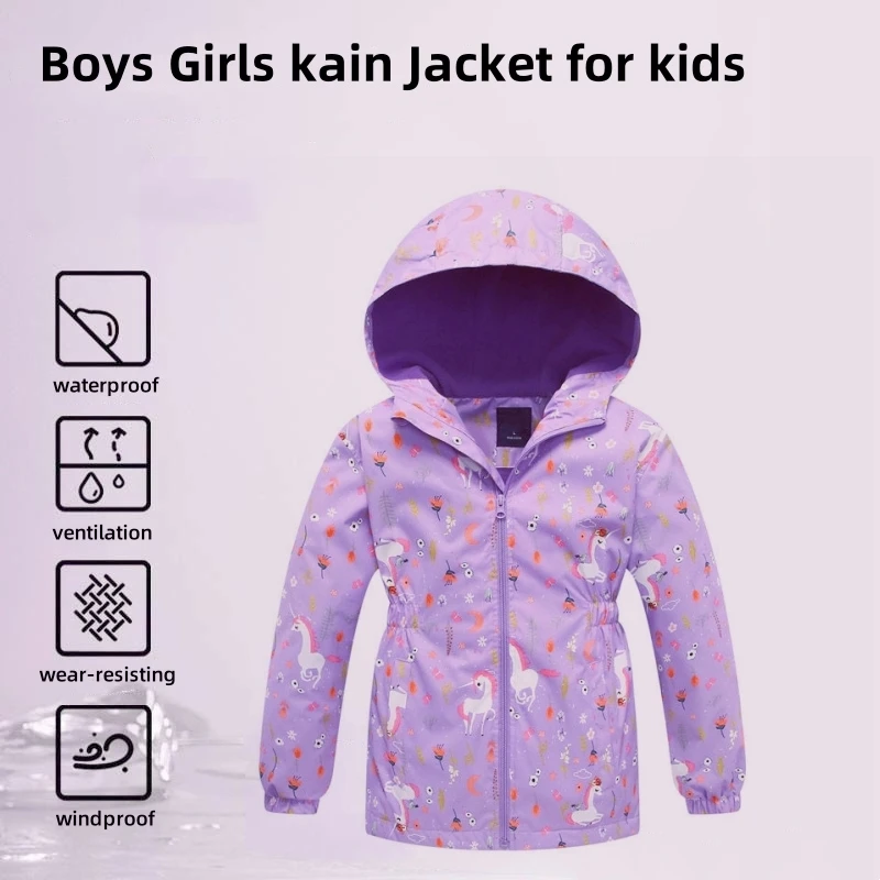 Semywange Toddler Girls Unicorn Hooded Waterproof Jacket Spring Clothes Kids Coat Hooded Waterproof Windbreaker Clothing