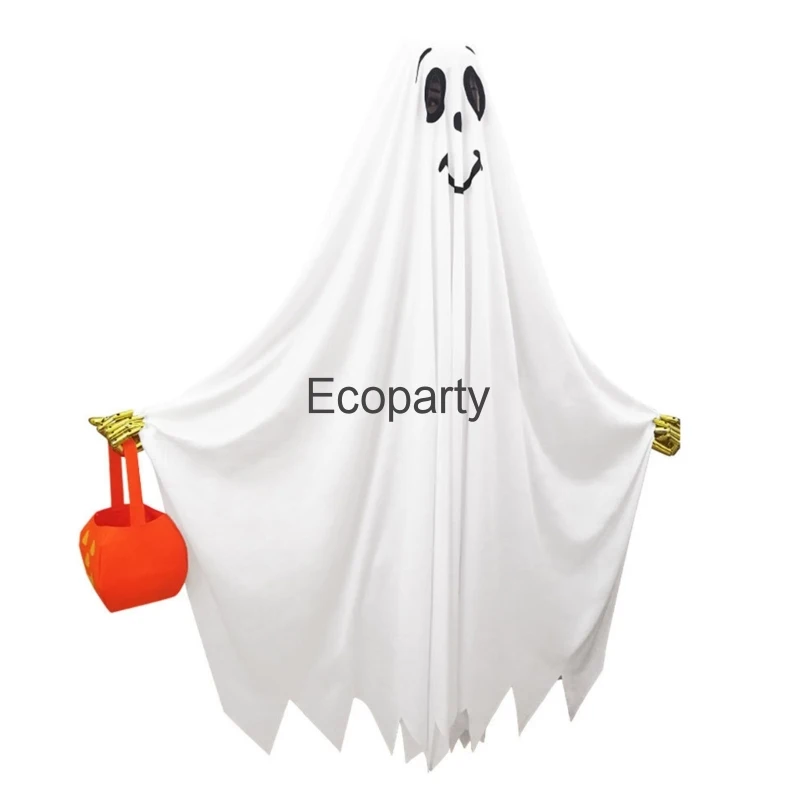 Children Halloween Costume White Ghost Cape For Boy Girls Lovely Pumpkin Wraith Cloak With Pumpkin Bag Carnival Party Costumes