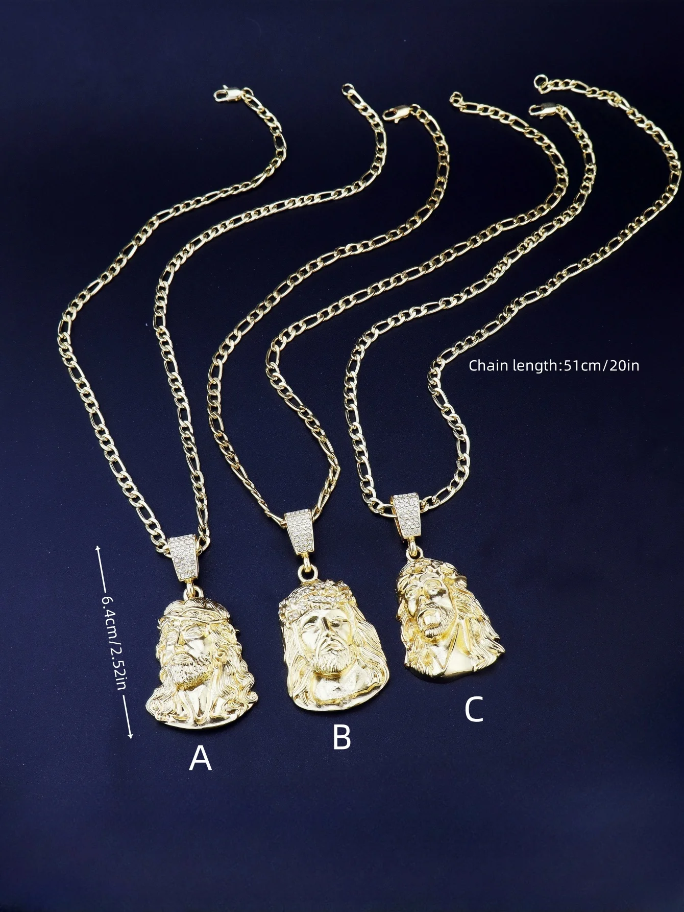 Hip Hop Punk Style God Jesus Head Deluxe Gold Plated Pendant Collar Necklace Figaro Chain Men Women Jewellery