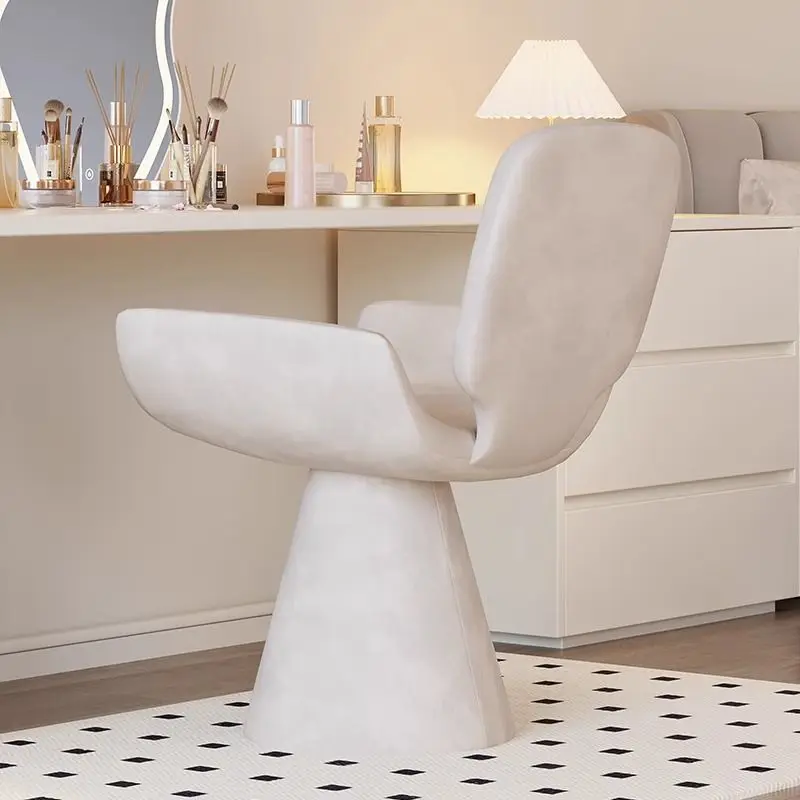 

#Minimalist Cream-Colored Wood Makeup Stool Home Bedroom Dressing Swivel High-End Beauty Salon Reception Backrest Chair