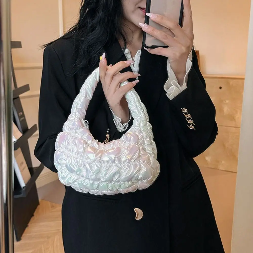 Fashion Mini Cloud Bubble Handbag Korean Style Solid Color Pleated Cloud Bag Storage Bag Nylon Underarm Bag Outdoor
