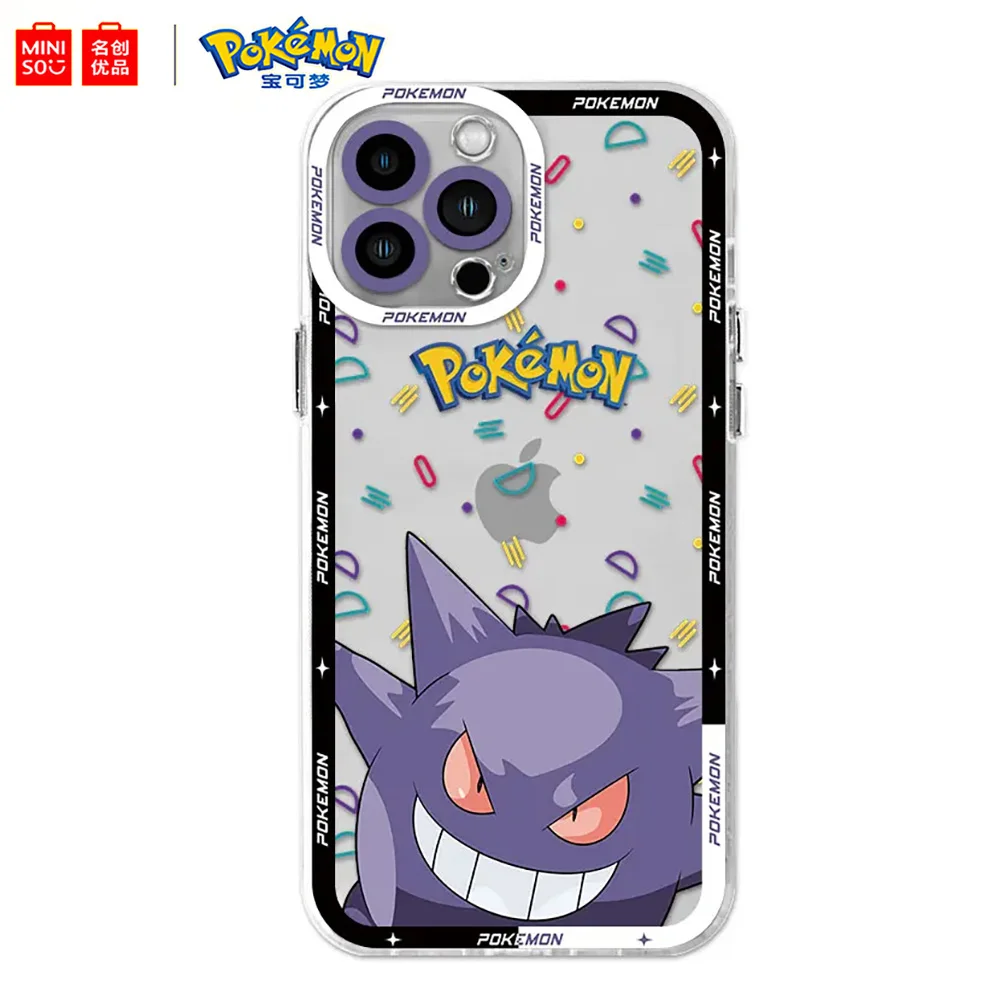 Miniso Pokemon Collaboration Pikachu Gengar Phone Case For iPhone 15 14 13 11 12 16 Pro Max Plus X XR Girl Silicone Phone Case