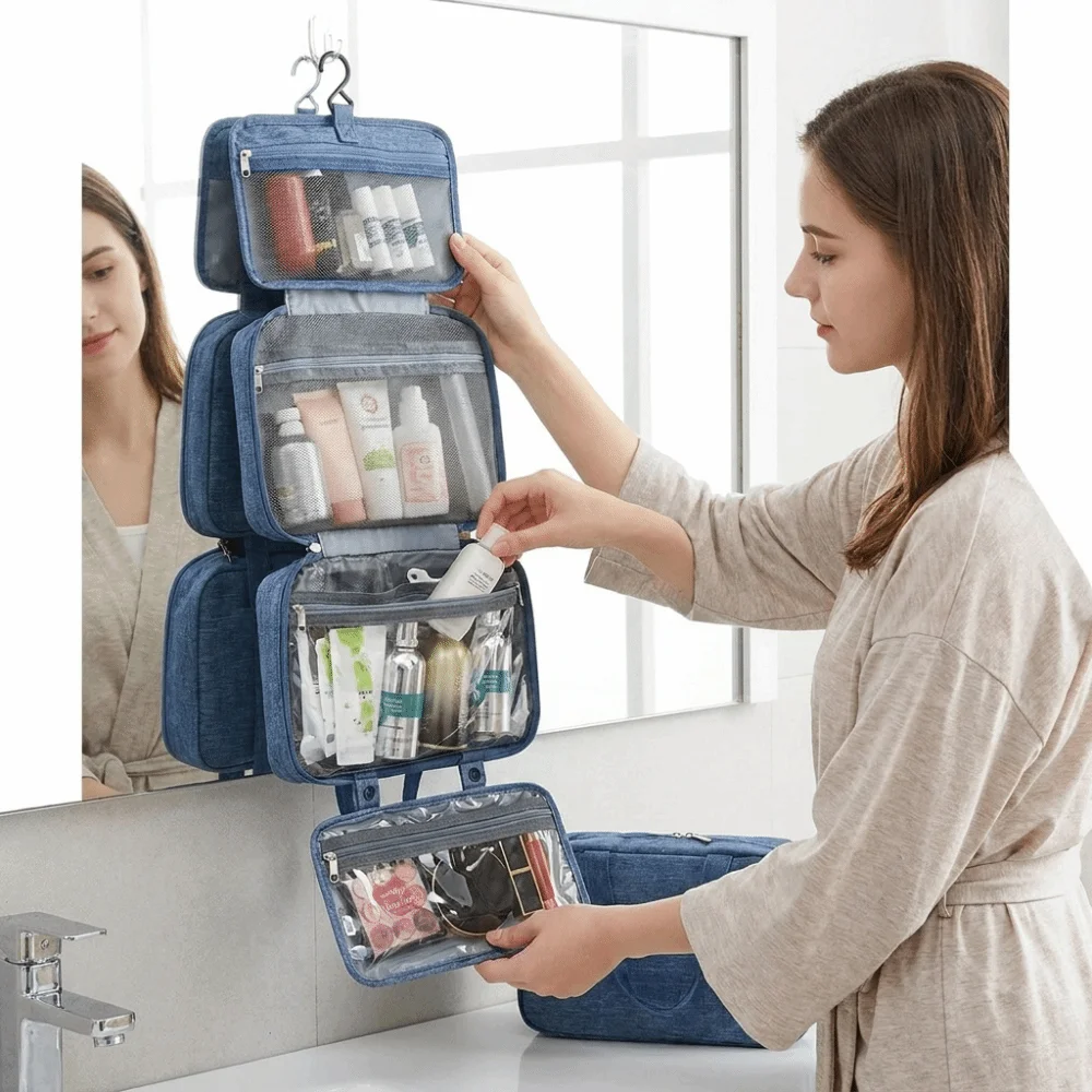 Large Capacity Travel Hanging Wash Bag Wet Dry Separation Waterproof Cosmetic Organizer Multi-Pocket Multi Compartments