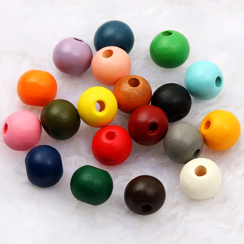 Colored Round Balls For Bracelet 10/15mm Natural Wood Beads Loose Beads For Jewelry Making DIY Keychain Toy Accessories