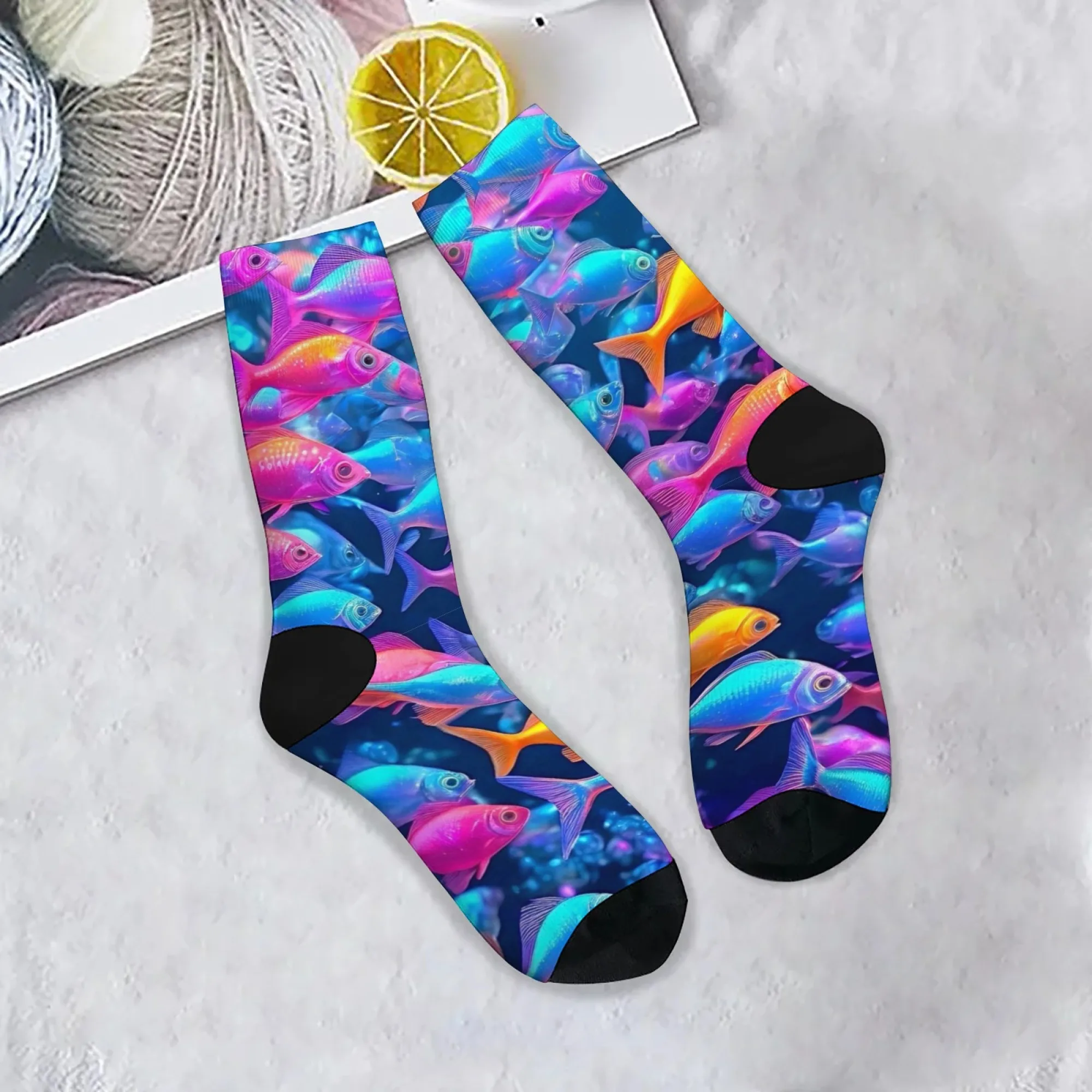 Ein Paar Unterwasser-Fischdruck-Herrensocken, Neuheit, Harajuku, Retro, lustig, Straße, Hip-Hop, Kompressionssocken, Party, Urlaub, Geschenk