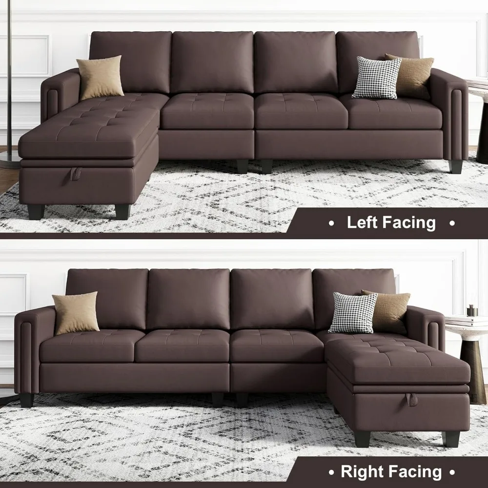 Kunstleder Cabrio segmentiertes Sofa L-förmiger Gürtel reversible Liege Leder Ecke segmentiert 4-Sitzer mit Lagerung