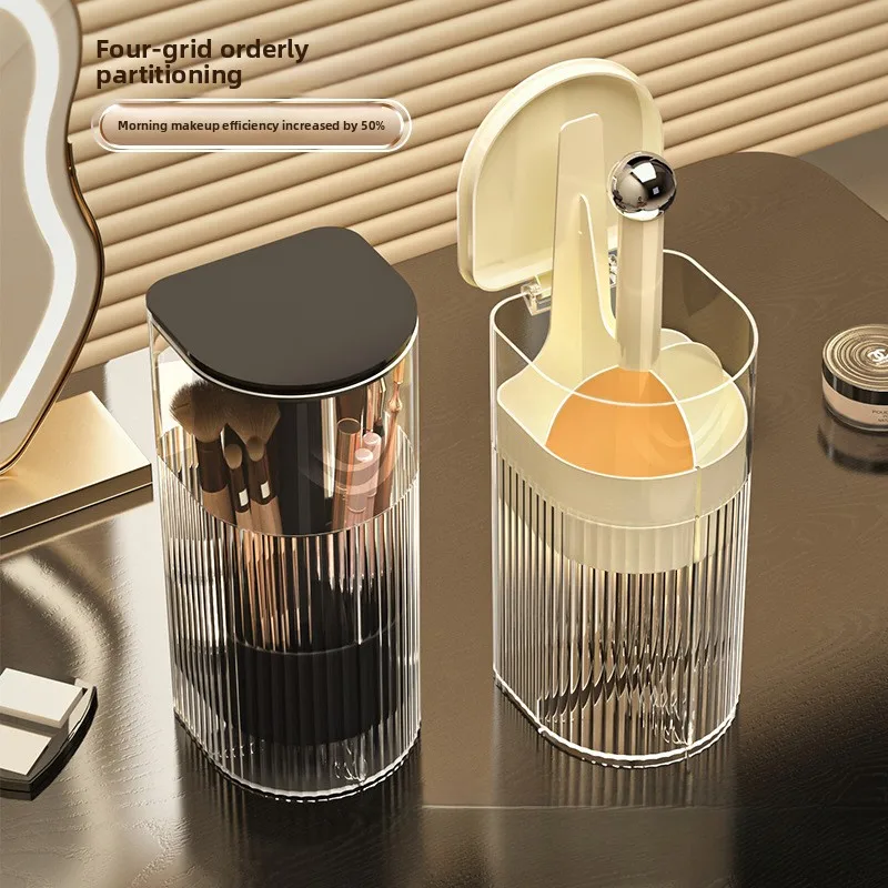 Pop-up Acrylic Makeup Brush Holder Dustproof Cosmetic Storage Organizer for Vanity