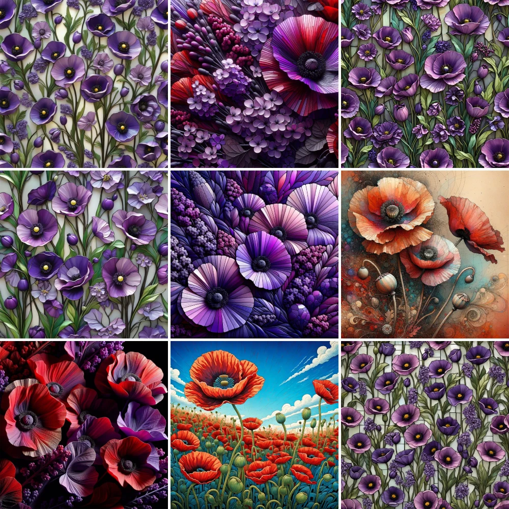 Flowers Poppy Pre-Printed 11CT Cross Stitch Patterns Embroidery Craft Handicraft Painting Needlework Counted Wholesale Needle