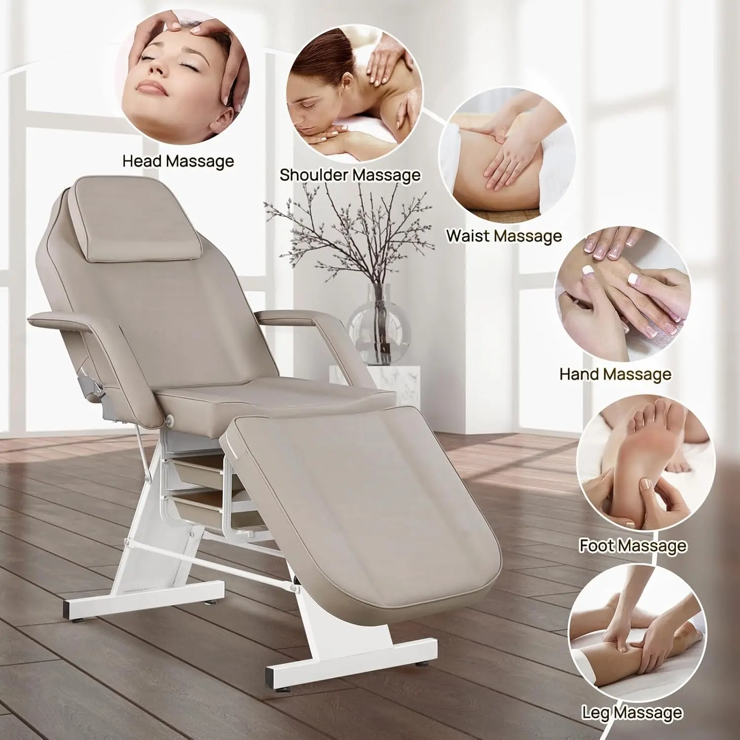 Facial Chair Tattoo Chair Massage Bed Adjustable 3-Section Multipurpose