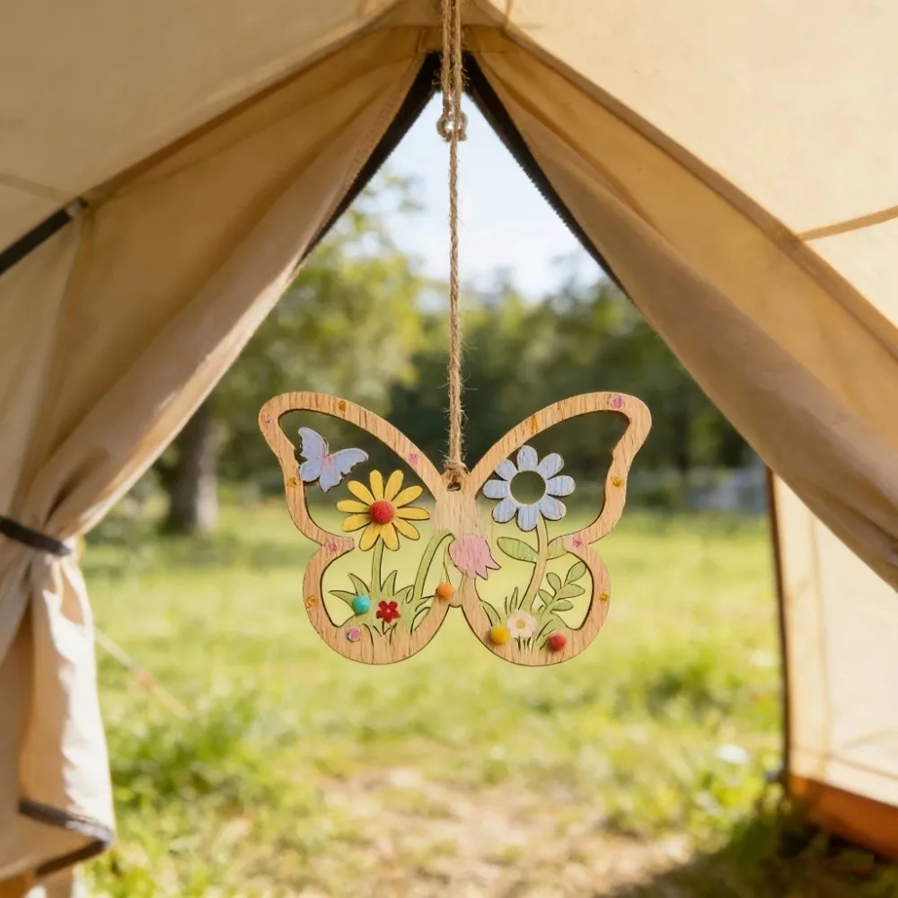 6pcs Wooden Butterfly Flower Shaped Ornaments Hanging Coloring Home Decor Handmade Unfinished Mini Wood Crafts