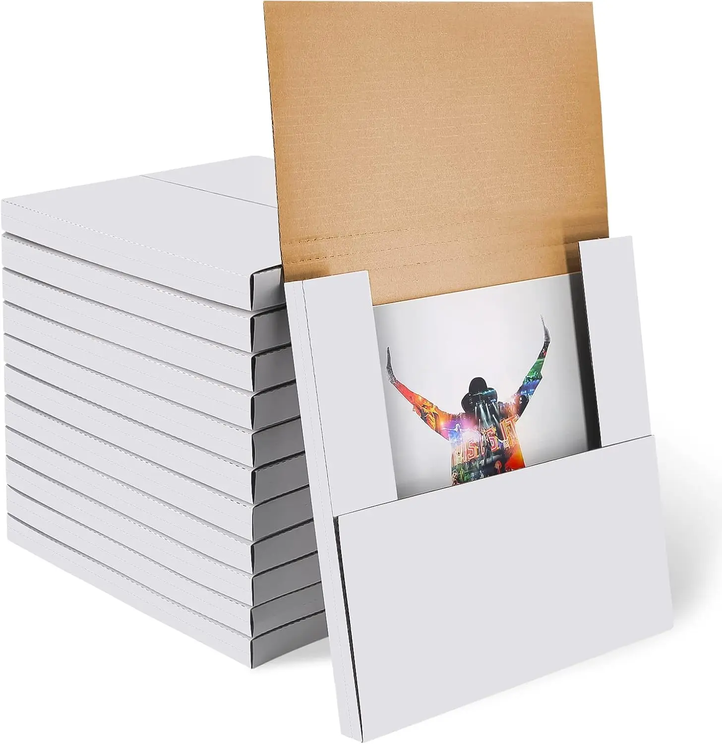 

50 Pack White Vinyl Record Shipping Boxes, 12.5x12.5x1 Inch, Easy Fold LP Cardboard Mailers for Packaging and Storage