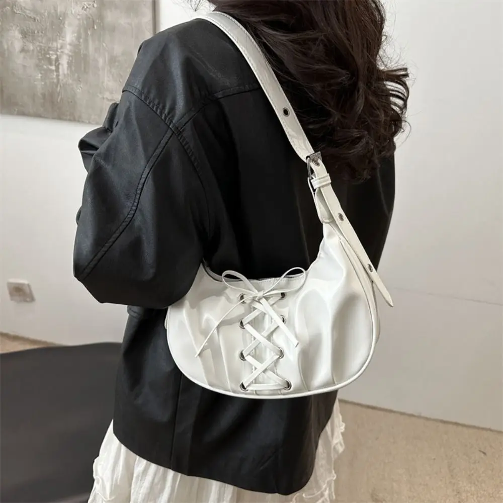

Simple Bowknot Bow Handbag Balletcore Korean Style Bow Tie Shoulder Bag Crossbody Bag PU Leather Underarm Bag Women