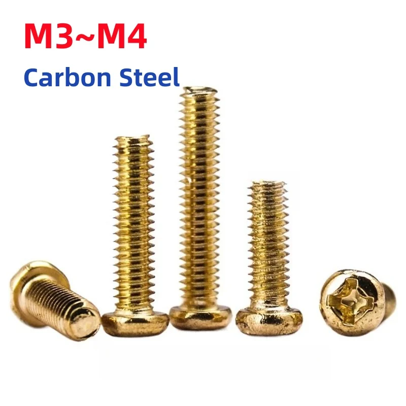 

Винт с полукруглой головкой Phillips (крестообразным шлицем) из оцинкованной стали с золотым покрытием, метрическая резьба, размеры M3, M3.5, M4