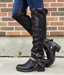 Women Medieval Costume Leather Shoes Vintage Viking Warrior Buckle Long Boots Cosplay Adult Men Steampunk Pirate Fancy Accessory