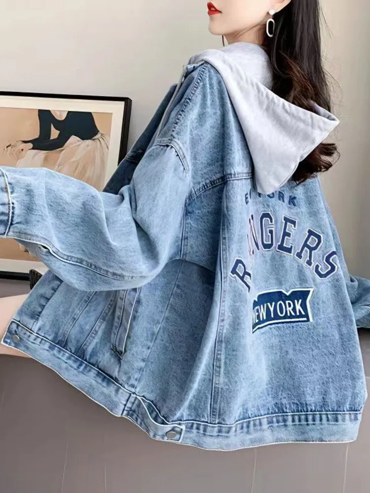 

Fashion Casual Denim Jacket Women Korean Style Coat Loose Wild Blue Black Jean Jackets Womens Clothes Top Spring Autumn Feminine