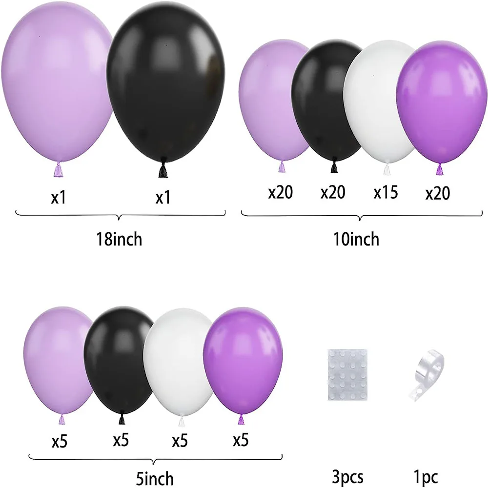 Purple Black White Balloon Arch Set, Latex Birthday Balloon Macaron Color 5 10 18inch Party Balloon Garland Set for Shower Decoration Wedding Graduation Office Party