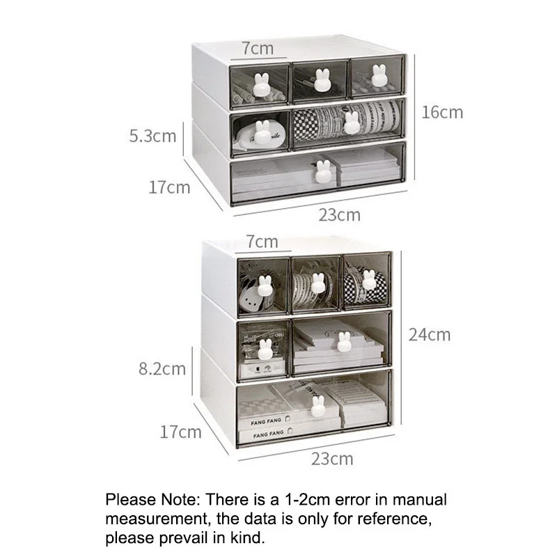 Rabbit Handle Combination Drawer Box Stationery Organizer Desktop Student Multi-Compartment Drawer Pencil Cabinet