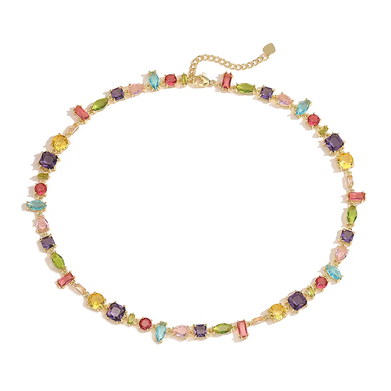 HECHENG, Colourful Zirconia Patchwork Irregular Graphic Design Bohemian Brass Bracelet Necklace Ladies Jewellery Gift 1 PCS