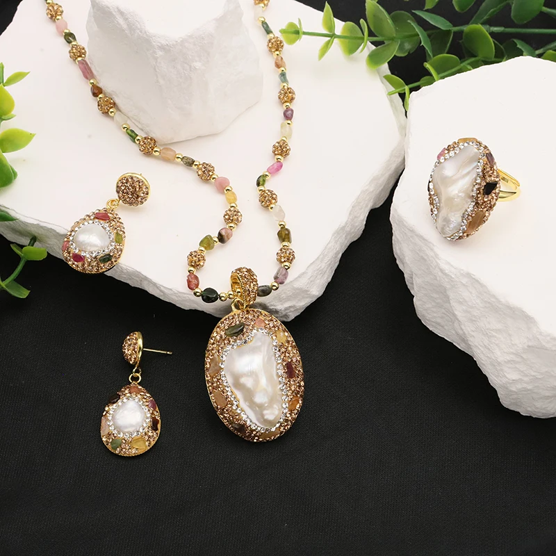 Natural Baroque Shaped Pearl Women Jewelry Necklace Bracelet Earring Ring Elegant Women\'S Sets Luxury For Women Set Gifts