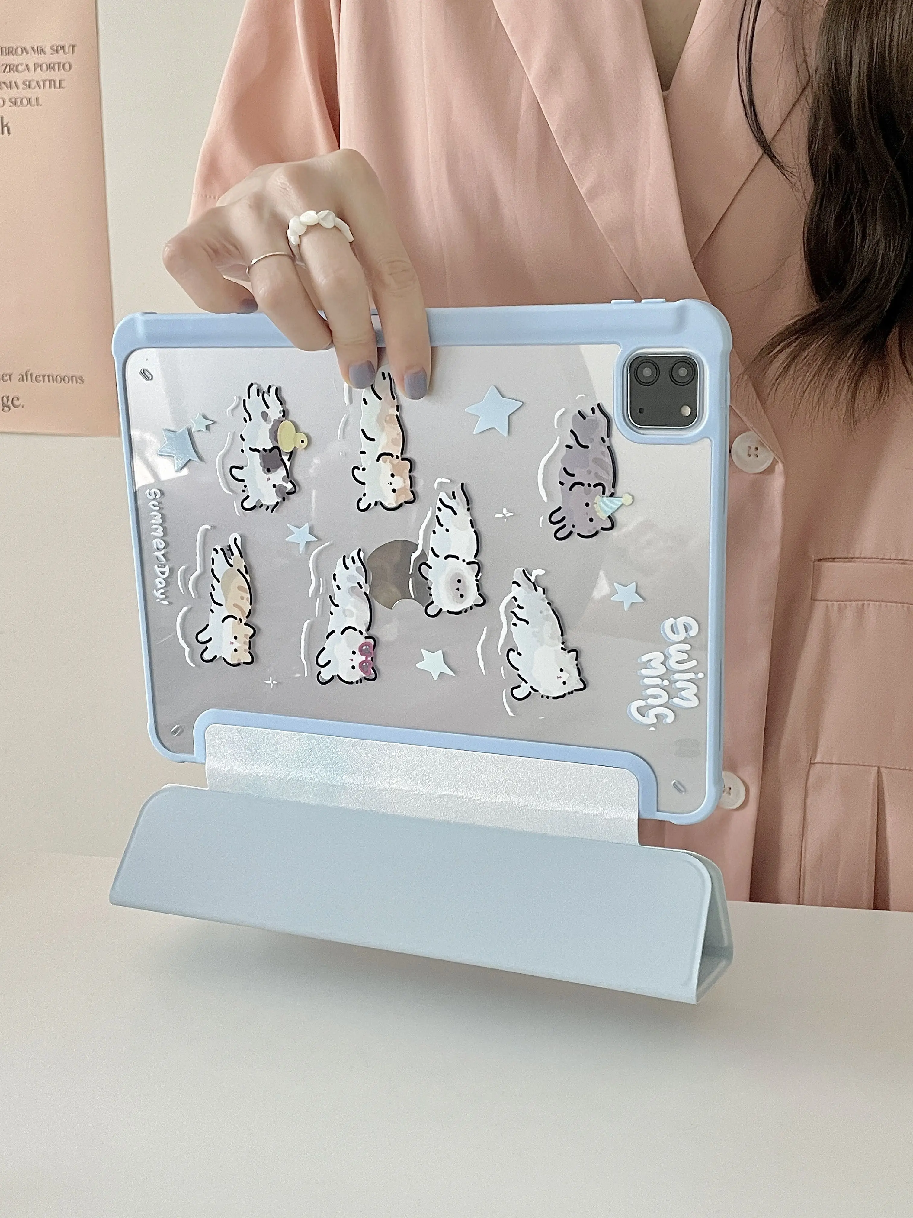 Cute Swimming Cat Case for 2022 New IPad 10th 10.9  iPad Pro 11 12.9 10.5 9.7 Air 5 4 10.9 Mini6 Cover with Pencil Slot Holder