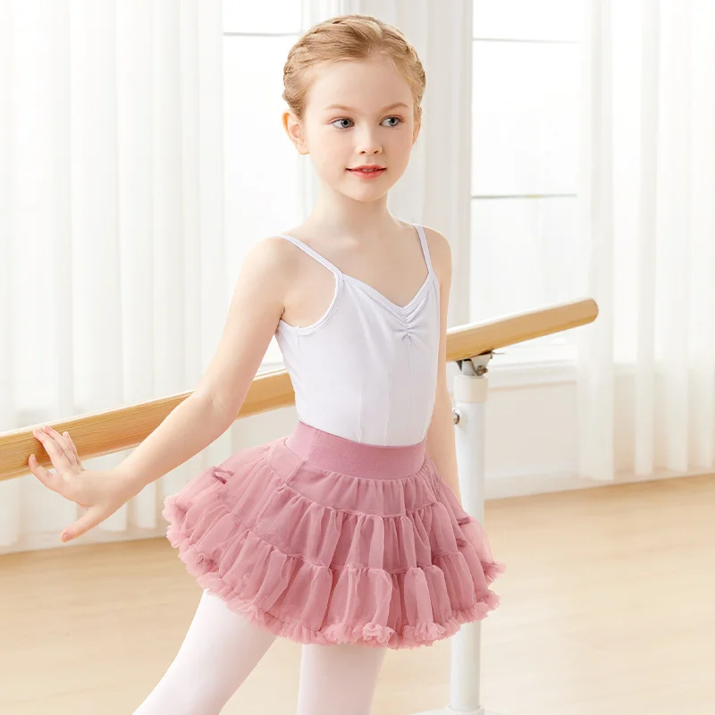 Girls Kids Ballet Tutu Ballet Dance Skirt with Lining Fluffy Cake Skirt Nylon Short Dance Skirt 2 Layers Cute Dance Tutu