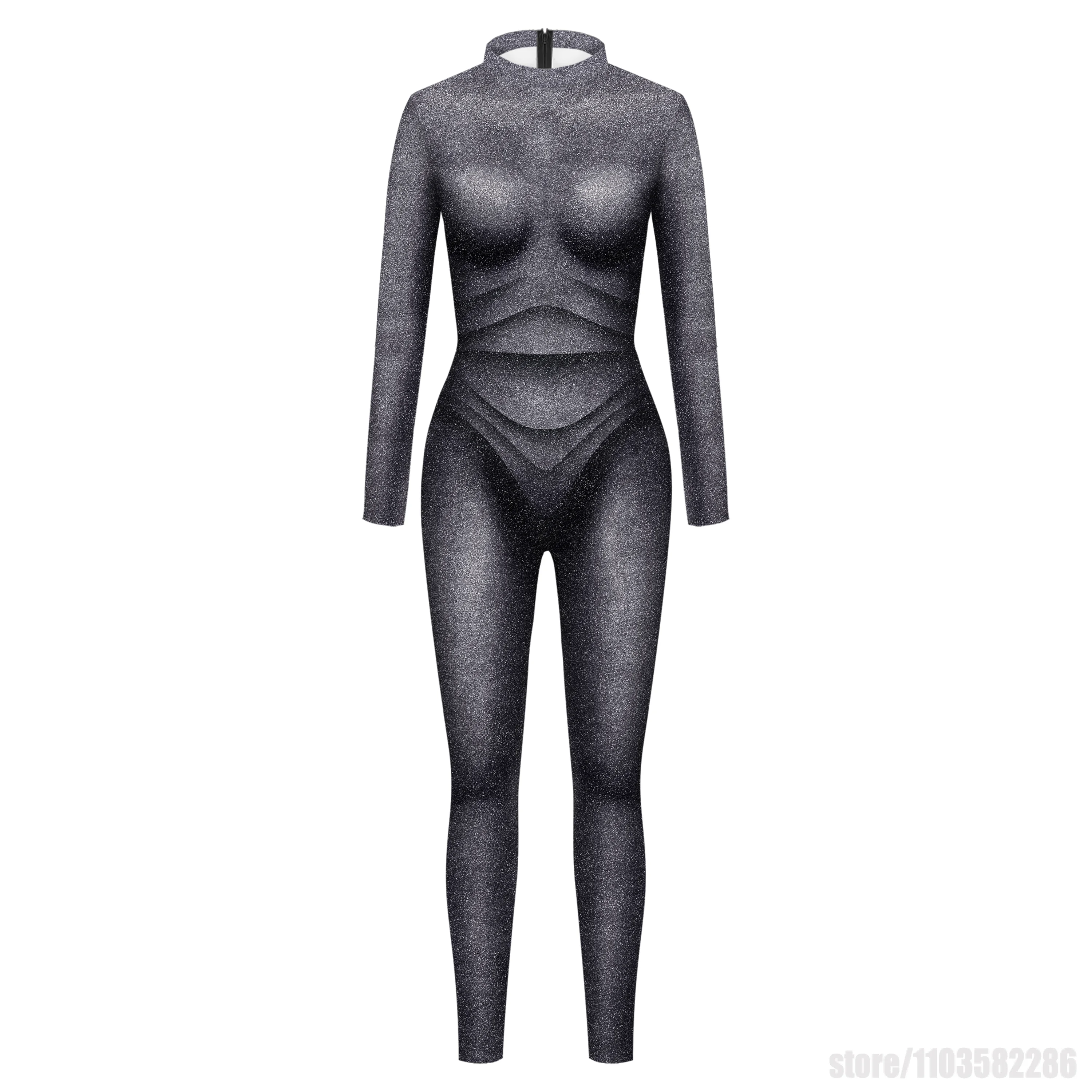 Lustiges Helden-Cosplay-Kostüm Damen Bodysuit Festival 3D-Druck Jumpsuit Elastischer Skinny Zentai Karneval Film-Rollen-Catsuit