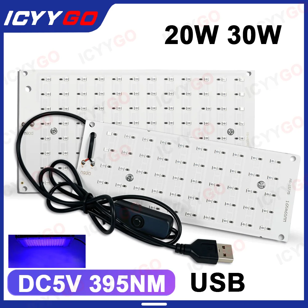 

LED Chip DC5V 20W 30W SMD2835 395NM UV With USB Plug Suitable For Curing Lamps Floodlights Spotlights And LED PCB Light Boards