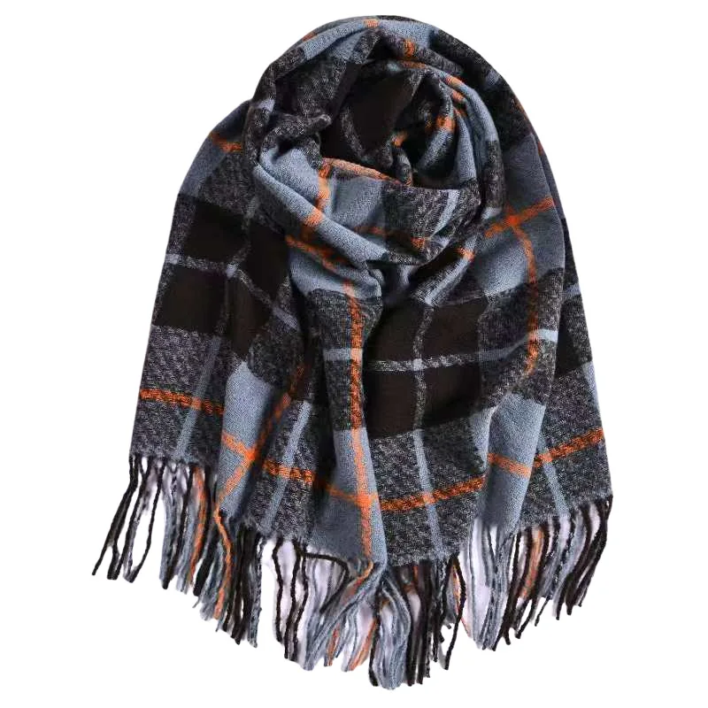 

New Plaid Faux Cashmere Scarf Women Men, Elegant Winter Warm Knitted Shawl, Fringe Hijab Warm Thickened Hair Wrap