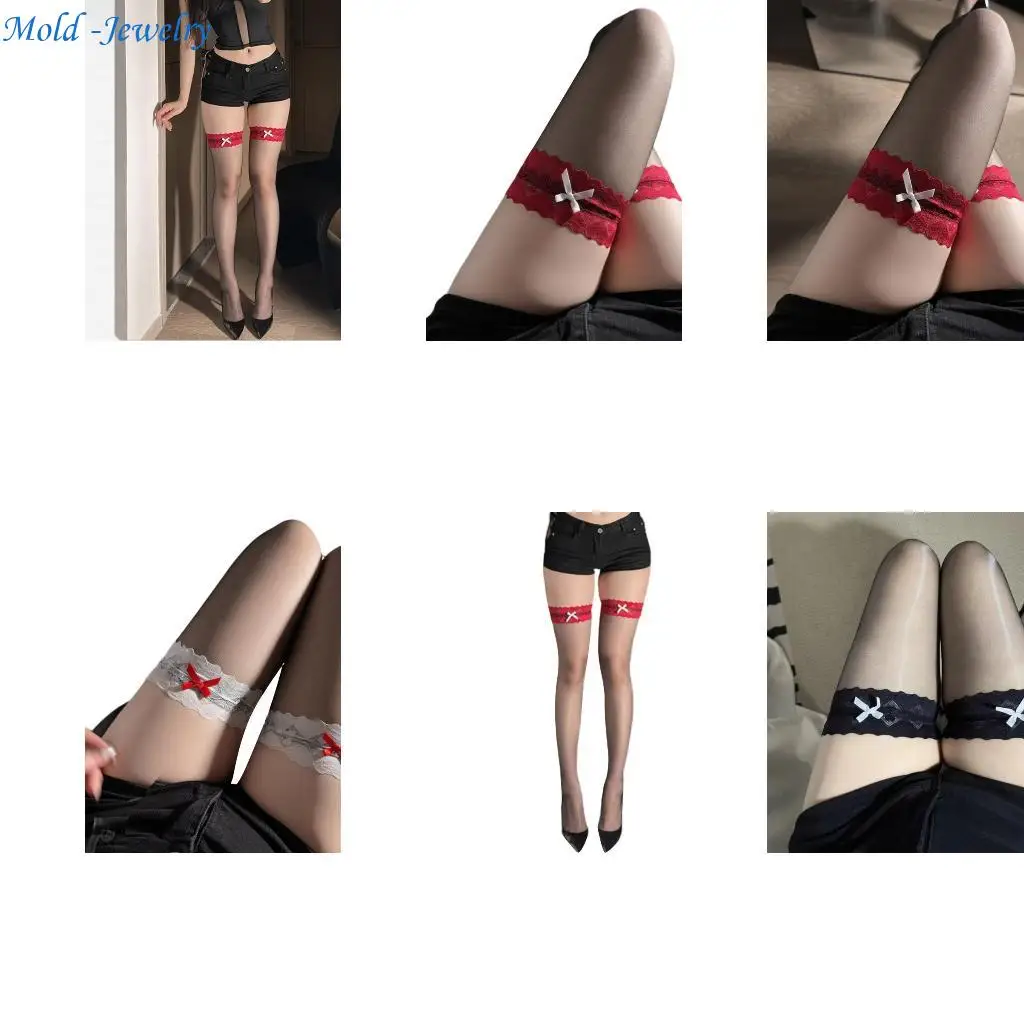 

69HB Women's Thigh High Stockings Sheer Floral Lace Top Over The Knee Socks Hosiery