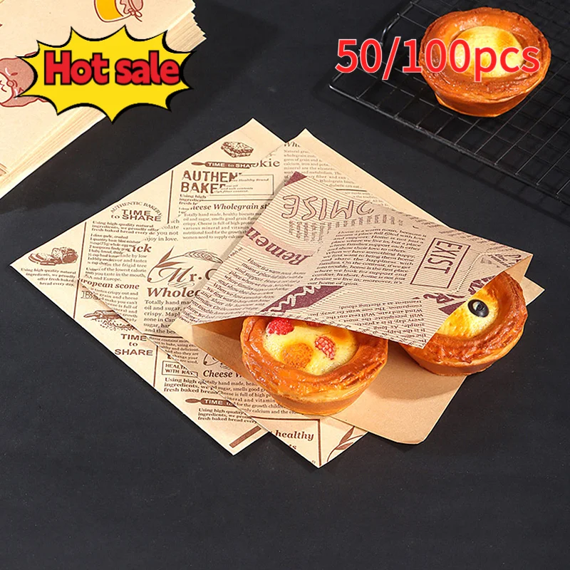 

100Pcs Sandwich Wrappers Food Wax Paper Hamburger Fries Bread Baking Oil Paper Wrapping Baking Accessories