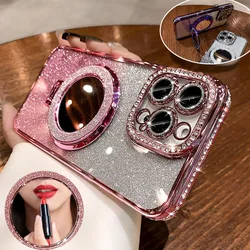 Luxury Diamond Clear Glitter Magsafe Case For iPhone 17 16 15 14 13 12 11 Pro Max Plus Mirror Magnetic Phone Holder Stand Cover