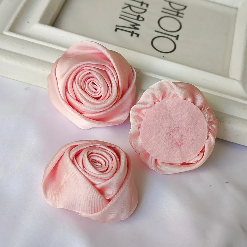 5Pcs 6.5CM/4.5CM/3CM Handmade Satin Fabri Rose For Diy Wedding Dress Hat Clothes Sewing Supplies Headwear Decor Corsage Floral