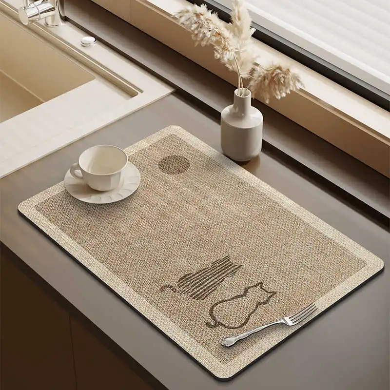 

Wabi Sabi Minimalist Kitchen Countertop Drain Mat Coffee Machine Specific Absorbent Mat Bar Counter Sink Bowl Plate
