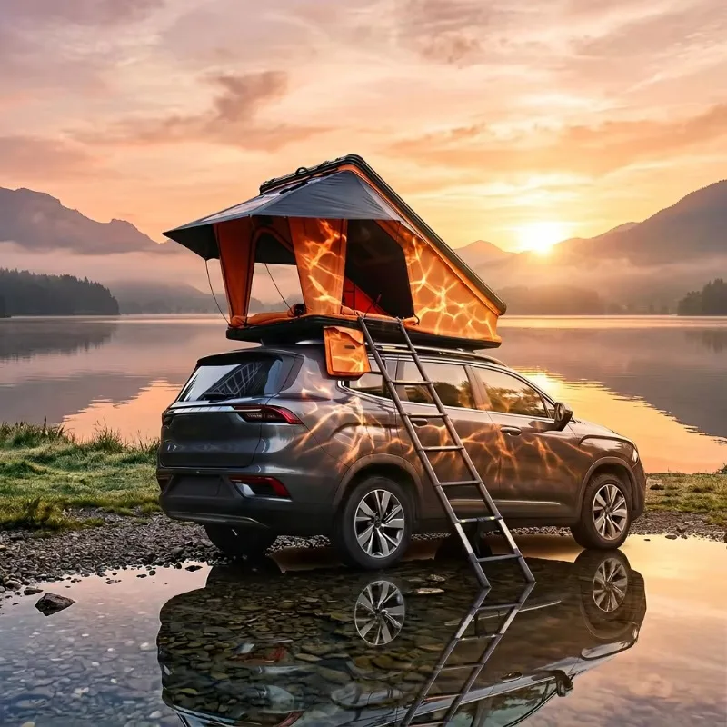 

Rooftop Tent Hard Shell Aluminium Roof Top Tent W/Larger Space LED Strip Light & Skyview Window for Car SUV Truck Camping