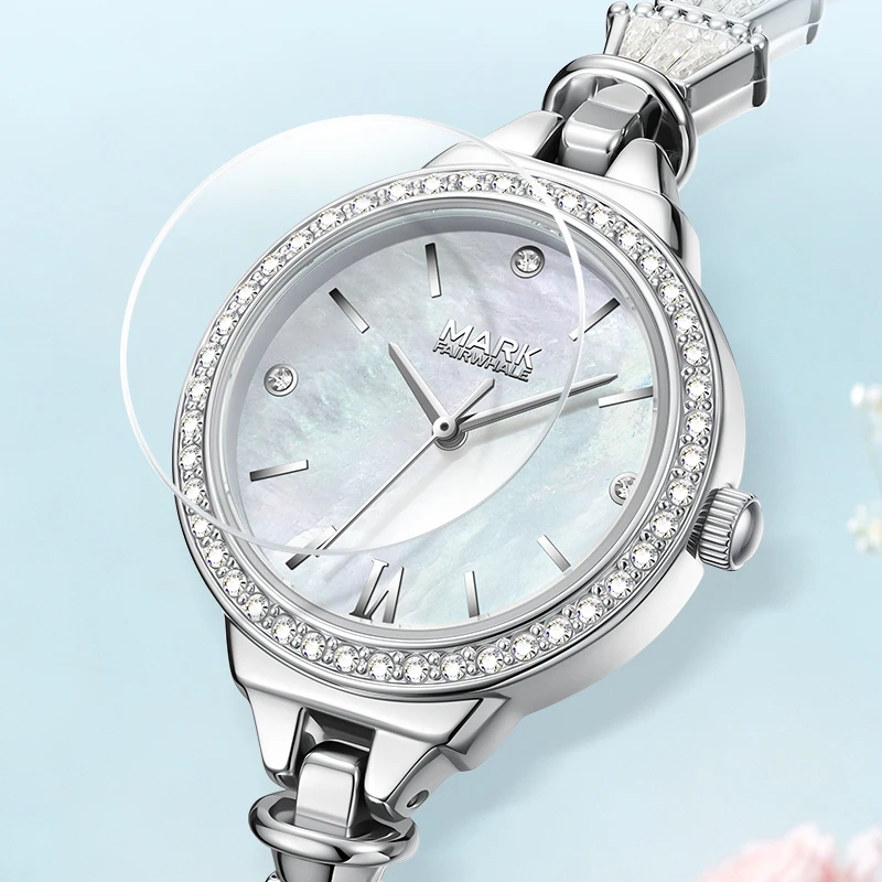 MARK FAIRWHALE FW-3930 Delicate Ladies Quartz Wristwatch 29MM Small Case Zircon Bezel MOP Dial Dress Watches for Women