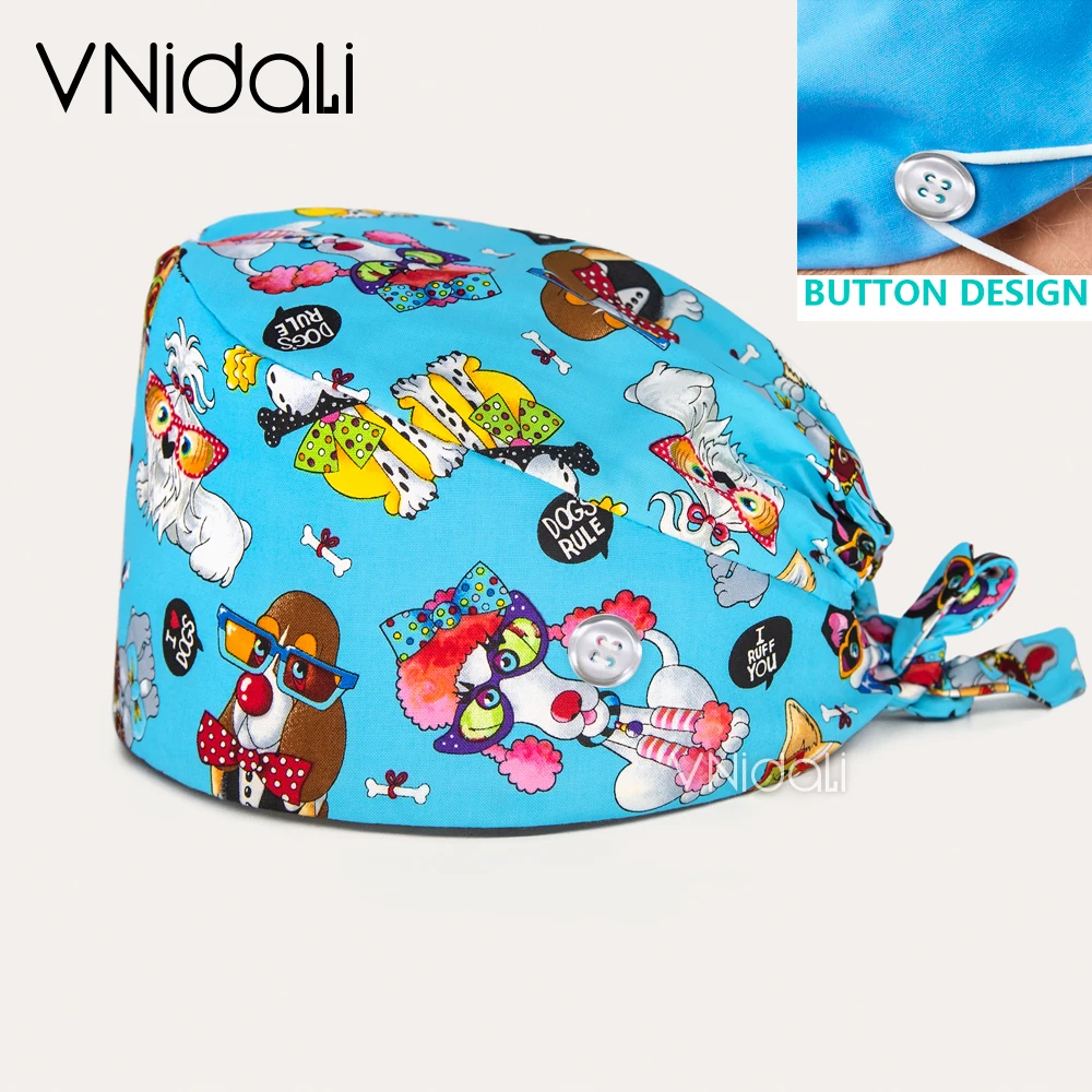 

Fashionable and Personalized Dog Pattern Printed Veterinary Surgery Hat Adjustable Size Nursing Hat medical uniforms scrub hat