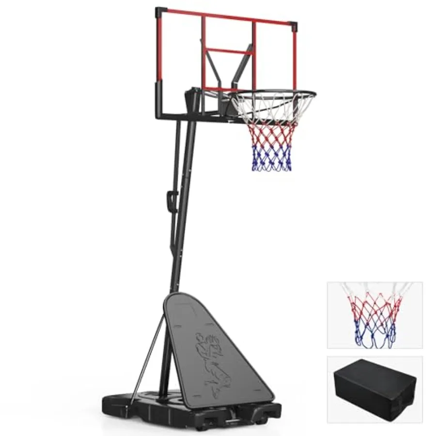 

Outdoor and Indoor Adjustable Basketball Hoop for and Adults 4.4 to 10 Feet Height Range 45-Inch Shatterproof PC Backboard Port